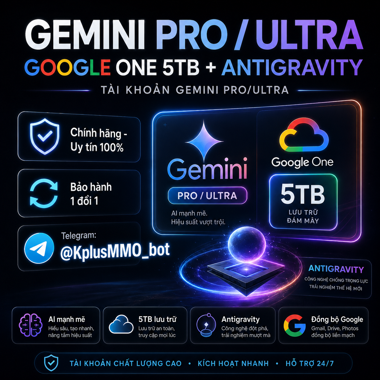 Tài Khoản Gemini Pro + Google One 5TB + Antigravity | Nâng Cấp Chính Chủ Giá Rẻ