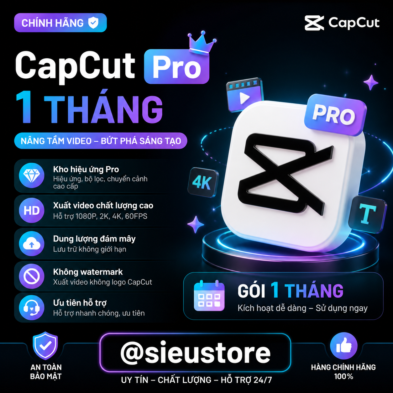 CAPCUT 28-35D GIÁ RẺ BẢO HÀNH FULLTIME