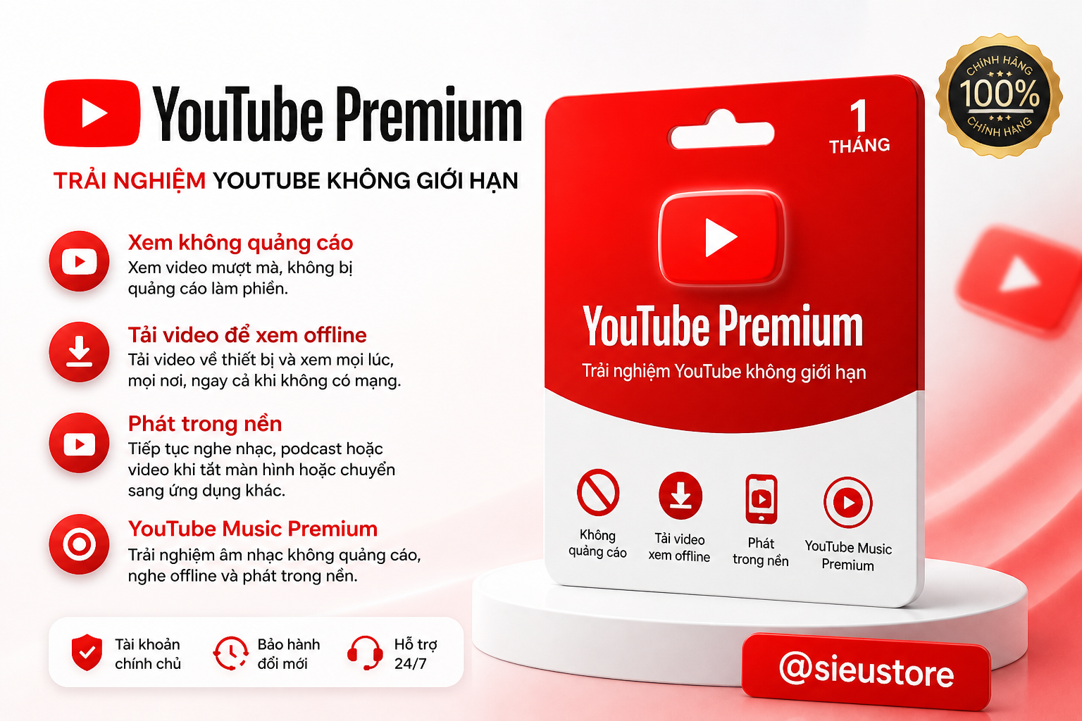 YOUTUBE PREMIUM 1 THÁNG NÂNG CẤP CHÍNH CHỦ GIÁ RẺ