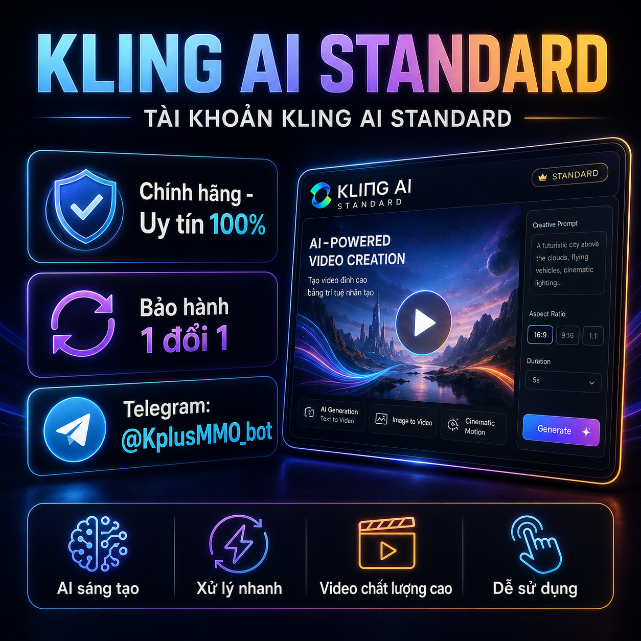 Kling AI Giá Rẻ 1K1 Credit