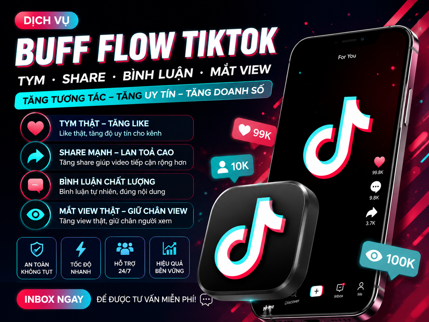 buff flow tiktok , tym , share , bình luận , mắt view .