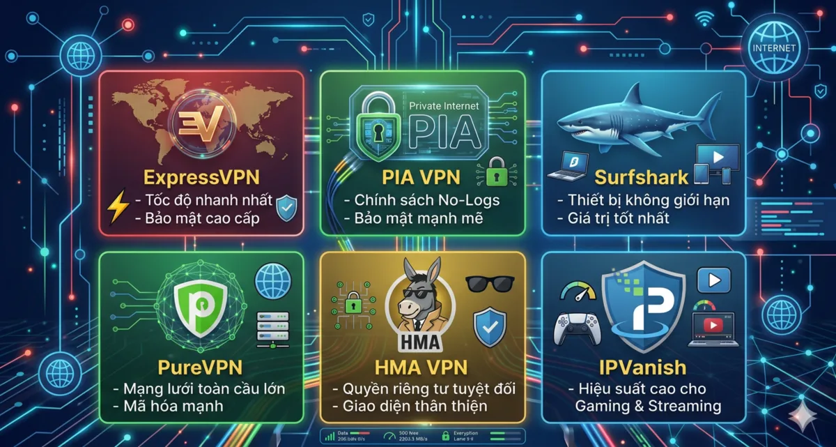 TẤT CẢ VPN TRÊN THỊ TRƯỜNG VPN 1 THÁNG, TUẦN  GIÁ RẺ - EXPRESS, PIA, HMA, SurfShark...