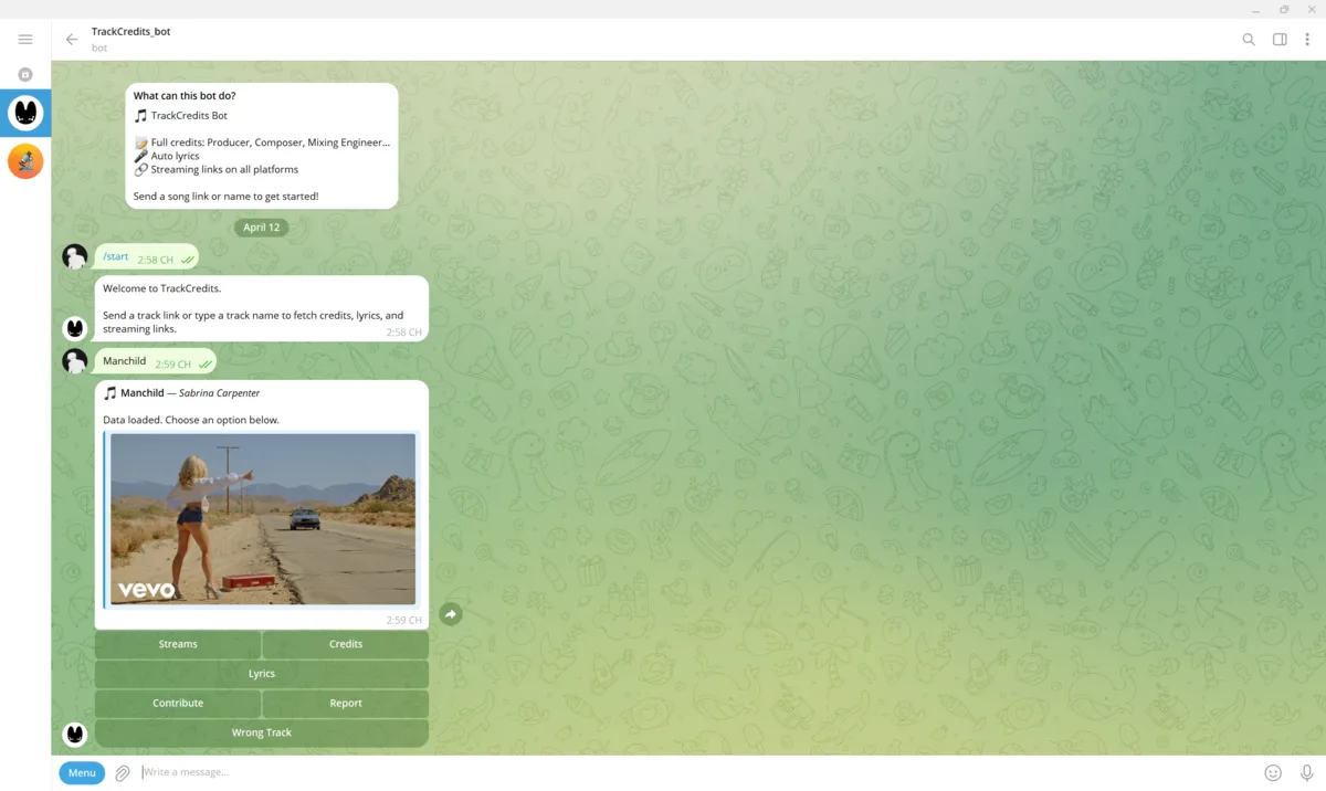 [Python/Telegram] TrackCredits Bot - Tra cứu Credit & Streaming Music đa nền tảng