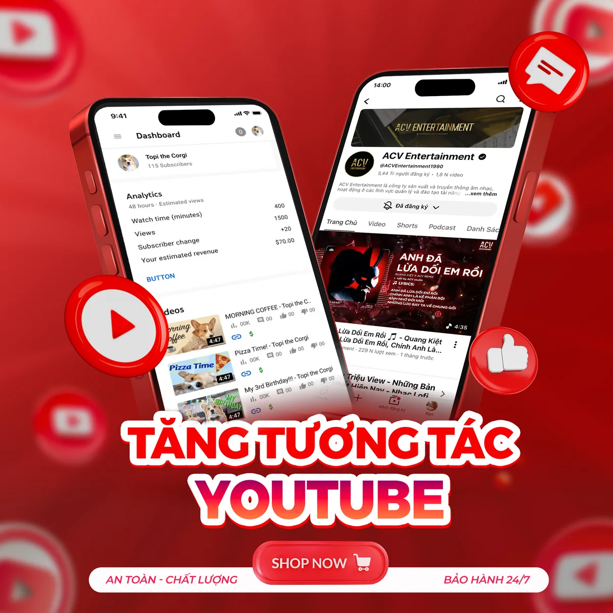 TĂNG TƯƠNG TÁC YOUTUBE – TĂNG FOLLOW - TĂNG LIKE - TĂNG VIEW VIDEO NGUỒN ACC CHẤT LƯỢNG (VERY ÍT TỤT)