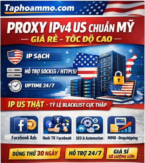 Proxy IPv4 US Chuẩn Mỹ - IP Private – Tốc Độ Cao – Hàng Xịn