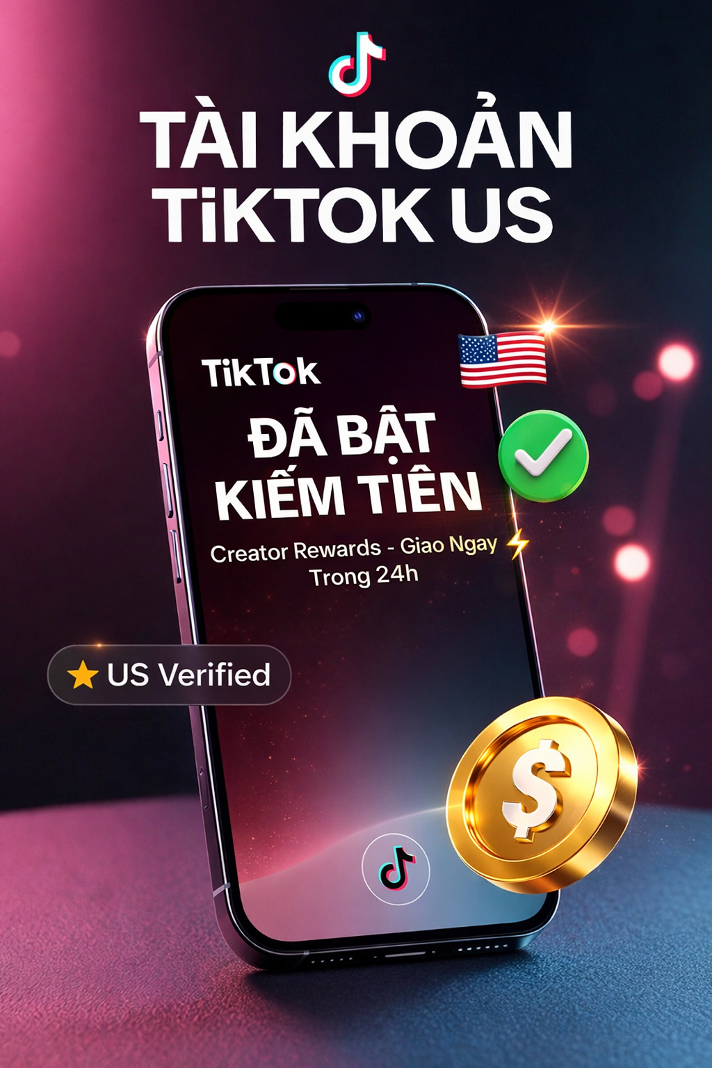 Tài Khoản TIKTOK Us đã Bật Kiếm Tiền