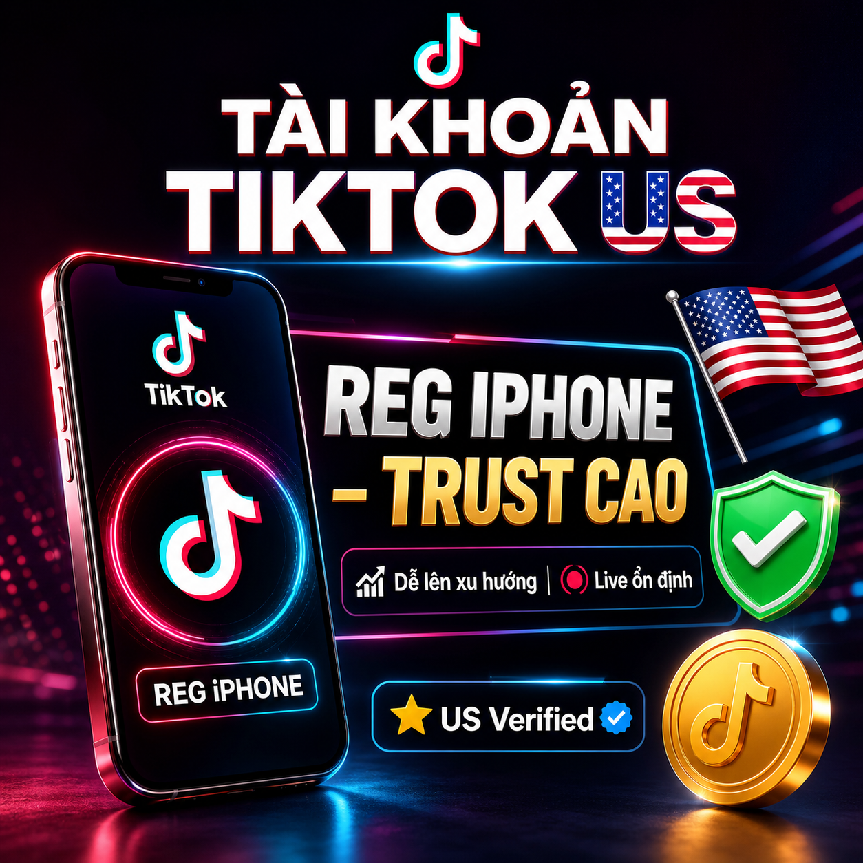 TÀI KHOẢN TIKTOK US REG TAY BẰNG IPHONE + MAIL LIVE
