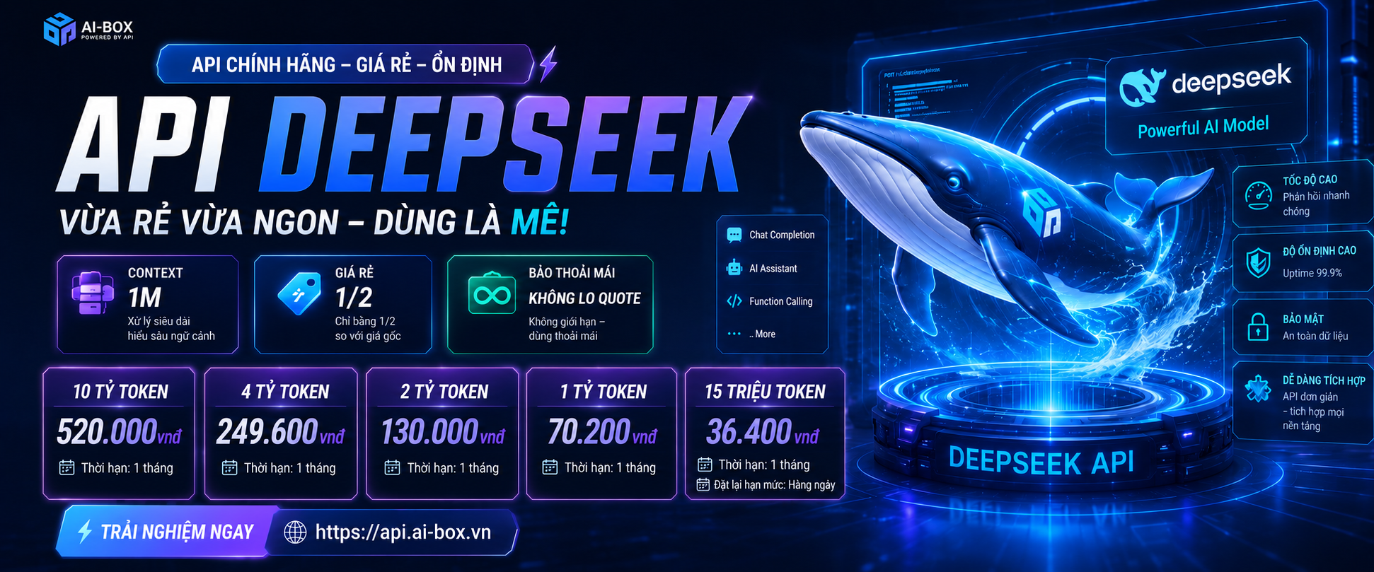 API DeepSeek Vô hạn request cho Codex Code, Claude Code, OpenClaw, Hermes Agent, Cursor, Kilo. Coding, Vscode, Zeroclaw...