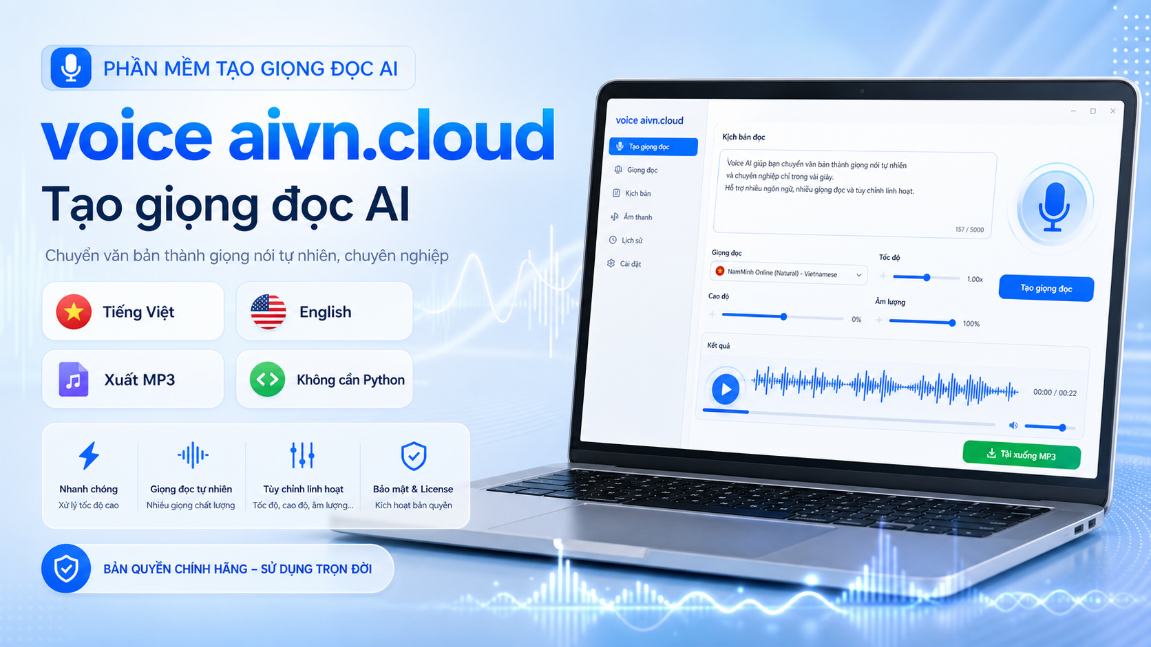 voice aivn.cloud - App tạo giọng đọc AI key ( vĩnh viễn) hỗ trợ nhanh