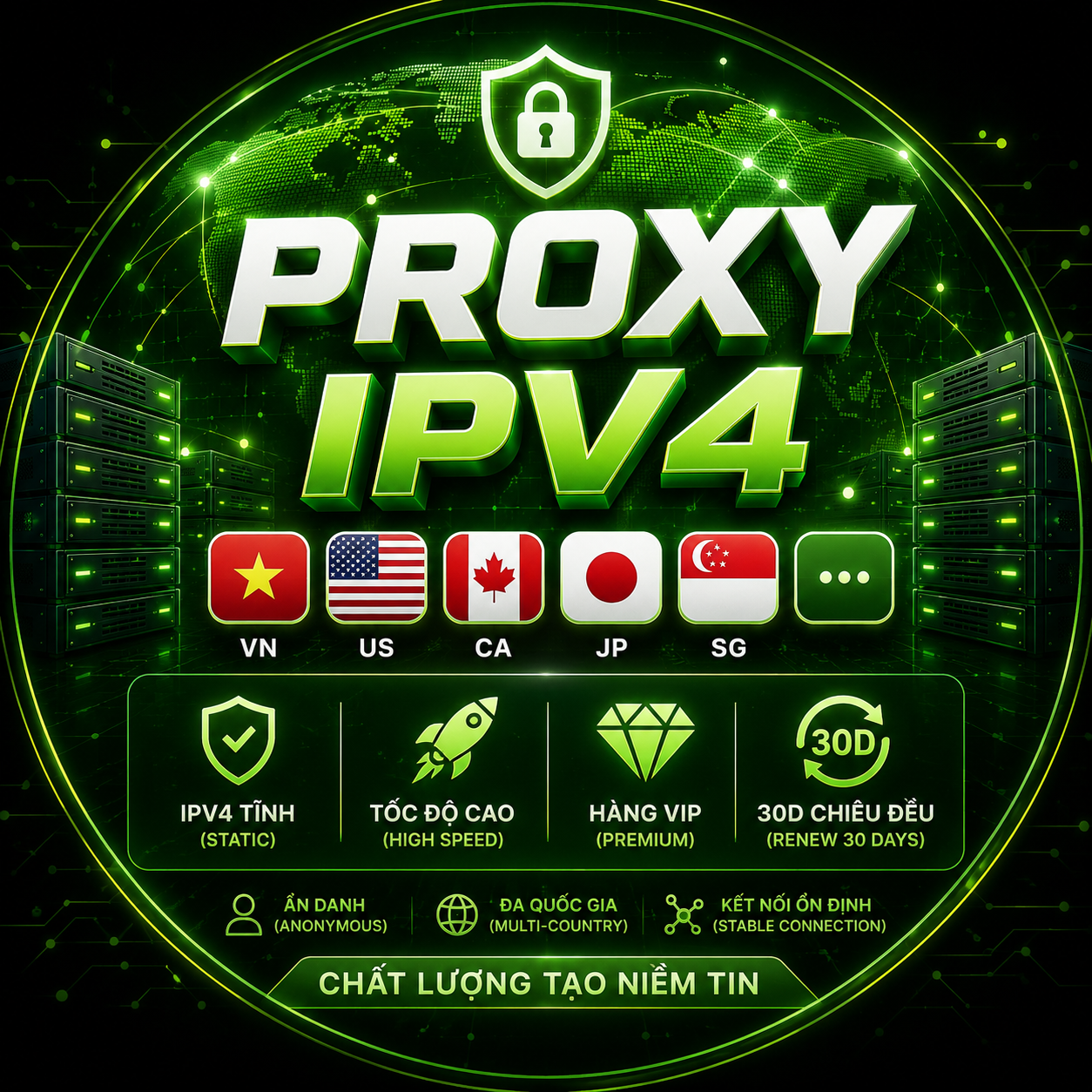 Proxy VN , US, CA, JP, SG, ...  IPv4  tĩnh hàng vip - Tốc độ cao - 30d