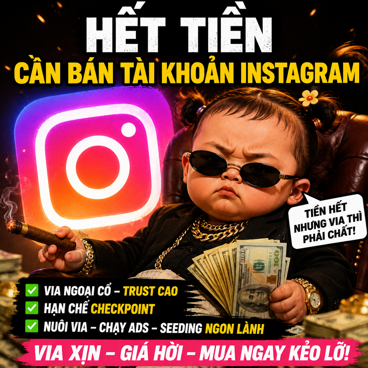 INSTAGRAM NGOẠI CỔ TRẮNG + CÓ FOLLOW 100 ĐẾN 500 – CHẤT LƯỢNG CAO 🔥