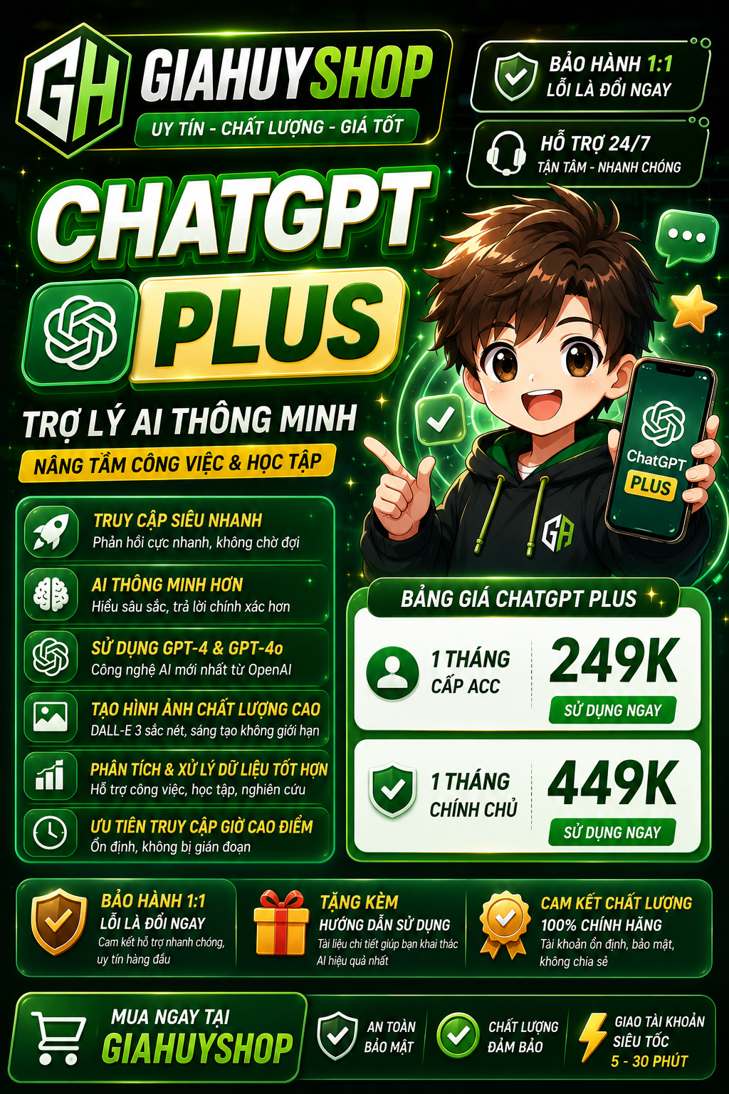Tài Khoản Chat GBT Plus 1 Tháng Bảo Hành Full