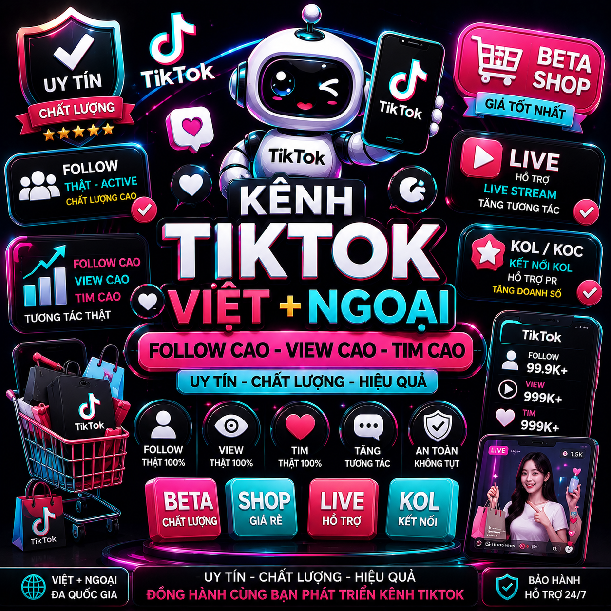 KÊNH TIKTOK NGOẠI VIỆT FOLLOW CAO - TIM CAO - VIEW CAO (BETA,SHOP,LIVE,KOL)